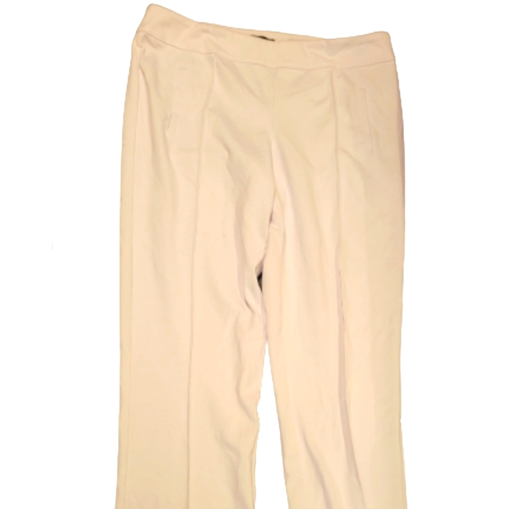 In touch soft stretch pants. Faux side pockets. Tapered leg. Pleated.